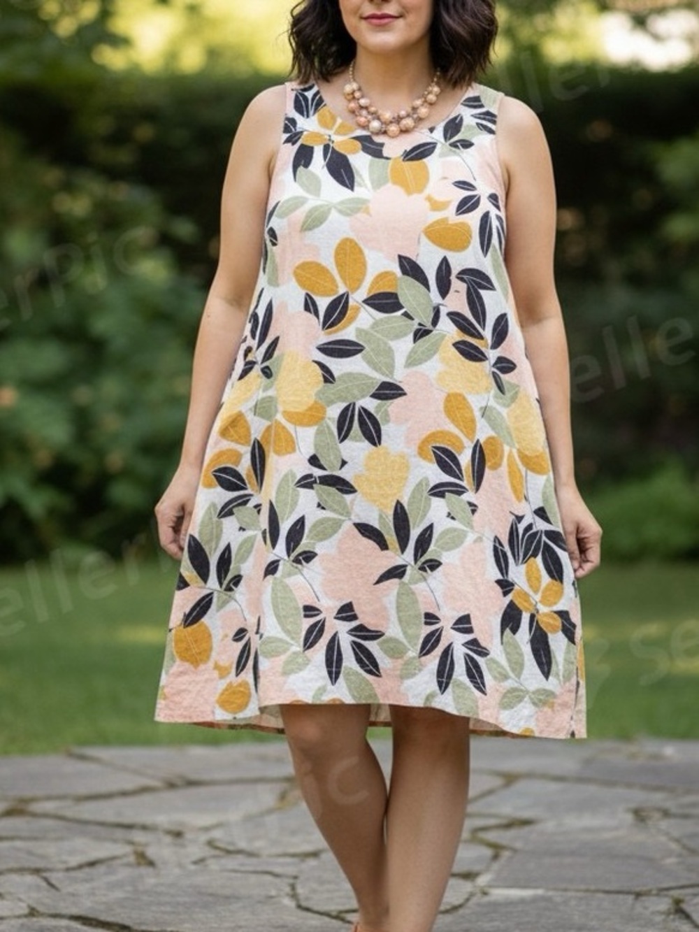 Rachel Zoe Sleeveless Floral A-Line Linen Dress Women Size 3X Vacay Travel